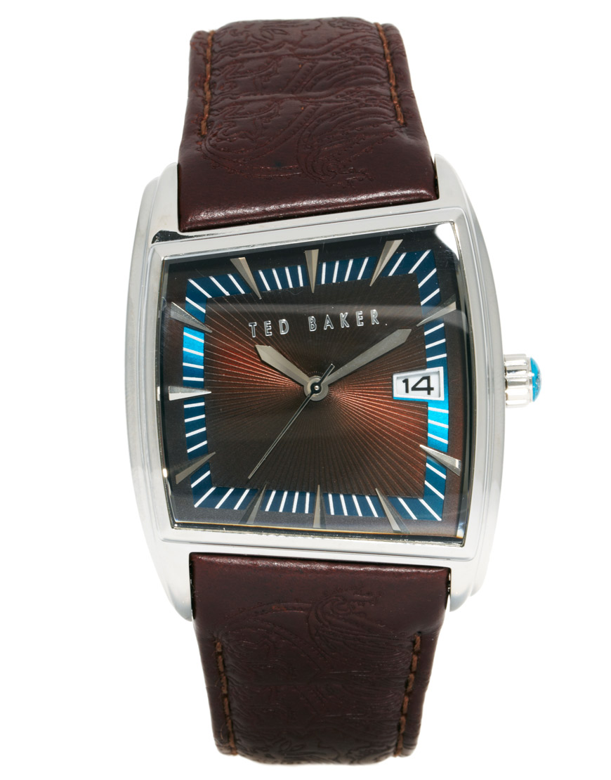 Ted Baker Square Face Leather Strap Watch In Brown For Men Lyst