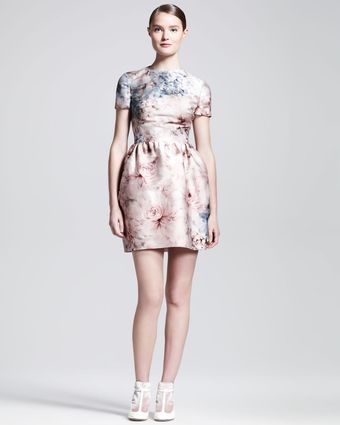 Valentino Floralprint Mikado Shortsleeve Dress - Lyst