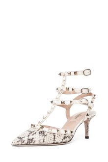 Valentino Rockstud Printed Snake Sling Back T65 in Light Ivory - Lyst