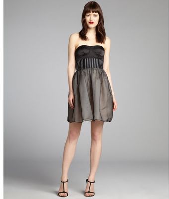Vera Wang Lavender Black Silk Organza Flared Bustier Strapless Party Dress - Lyst