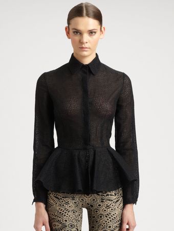 Alexander McQueen Lace Peplum Blouse - Lyst