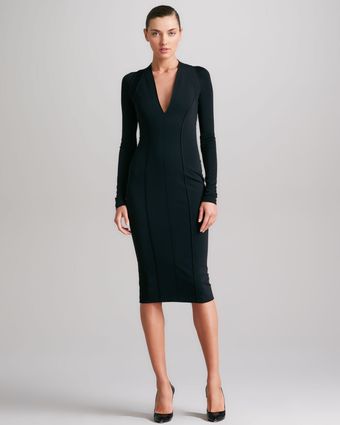 Donna Karan New York Seamed Plunging Jersey Dress Black - Lyst