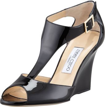 Jimmy Choo Token T Strap Wedge Black - Lyst