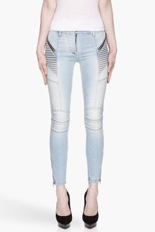 Pierre Balmain Faded Blue Slim Paneled Biker Jeans - Lyst