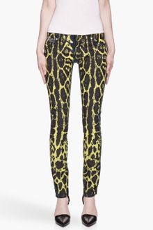 Pierre Balmain Yellow Painted Leopard Print Slim Jeans - Lyst