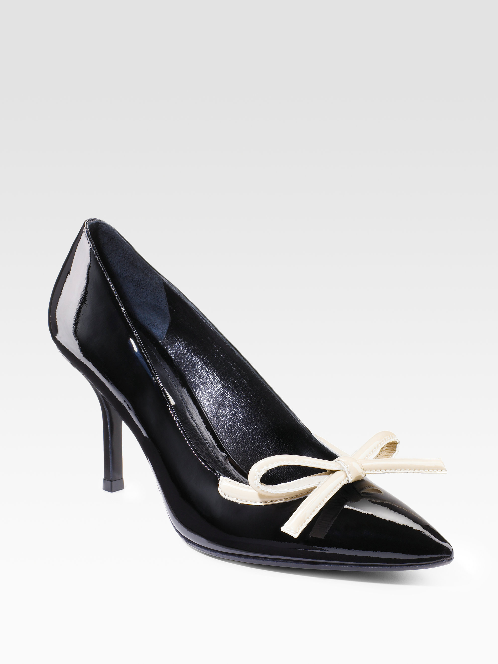 Prada Patent Leather Bow Pumps in Black (burgundy) Lyst