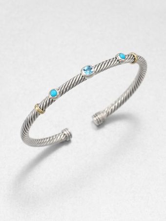 David Yurman Turquoise Blue Topaz Sterling Silver 18k Yellow Gold Bracelet - Lyst
