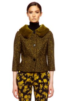 Michael Kors Mink Collar Herringbone Jacket - Lyst