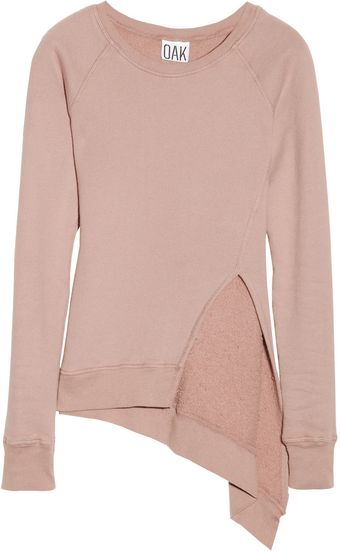Oak Asymmetric Split Front Cotton Fleece Sweatshirt - Lyst