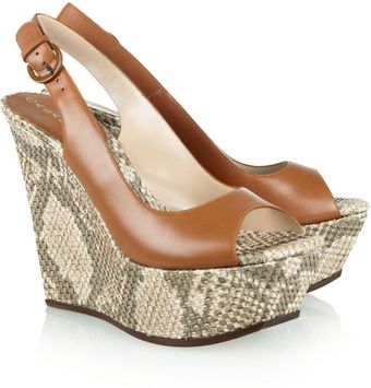 Casadei Printed Wovenraffia and Leather Wedge Sandals - Lyst