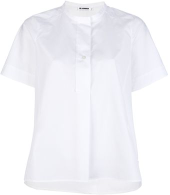 Jil Sander Collarless Short Sleeve Shirt - Lyst
