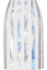 Jonathan Saunders Issy Holographic Striped Crepe Pencil Skirt