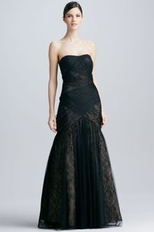 Ml Monique Lhuillier Strapless Lace Tulle Gown - Lyst