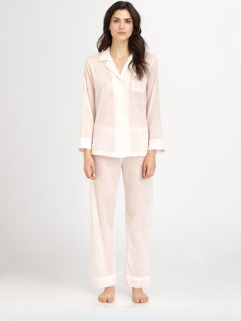 Oscar De La Renta Sleepwear Cotton Lawn Notch Pajama Set - Lyst