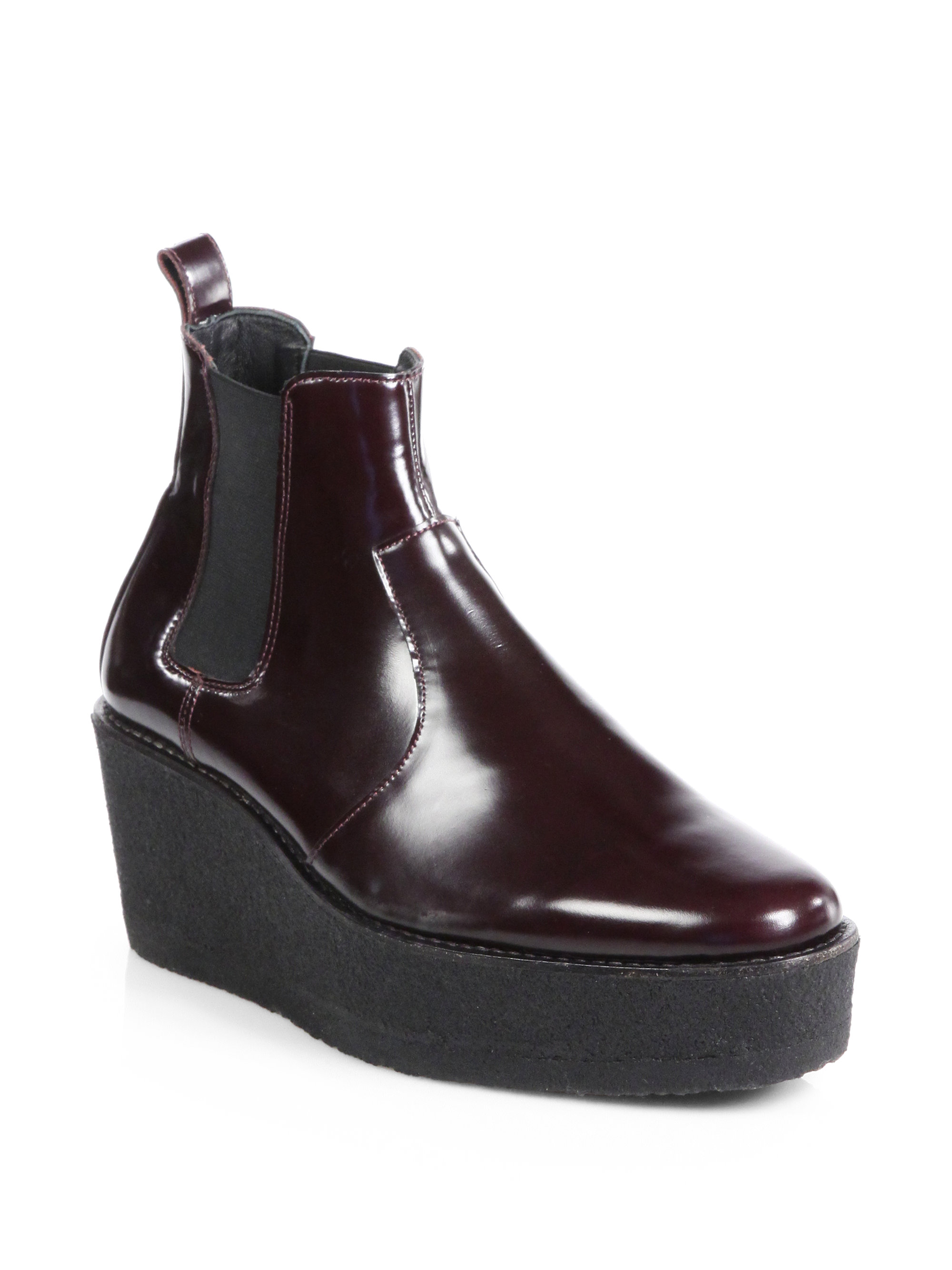 Pierre Hardy Leather Platform Wedge Ankle Boots In Red Burgundy Lyst