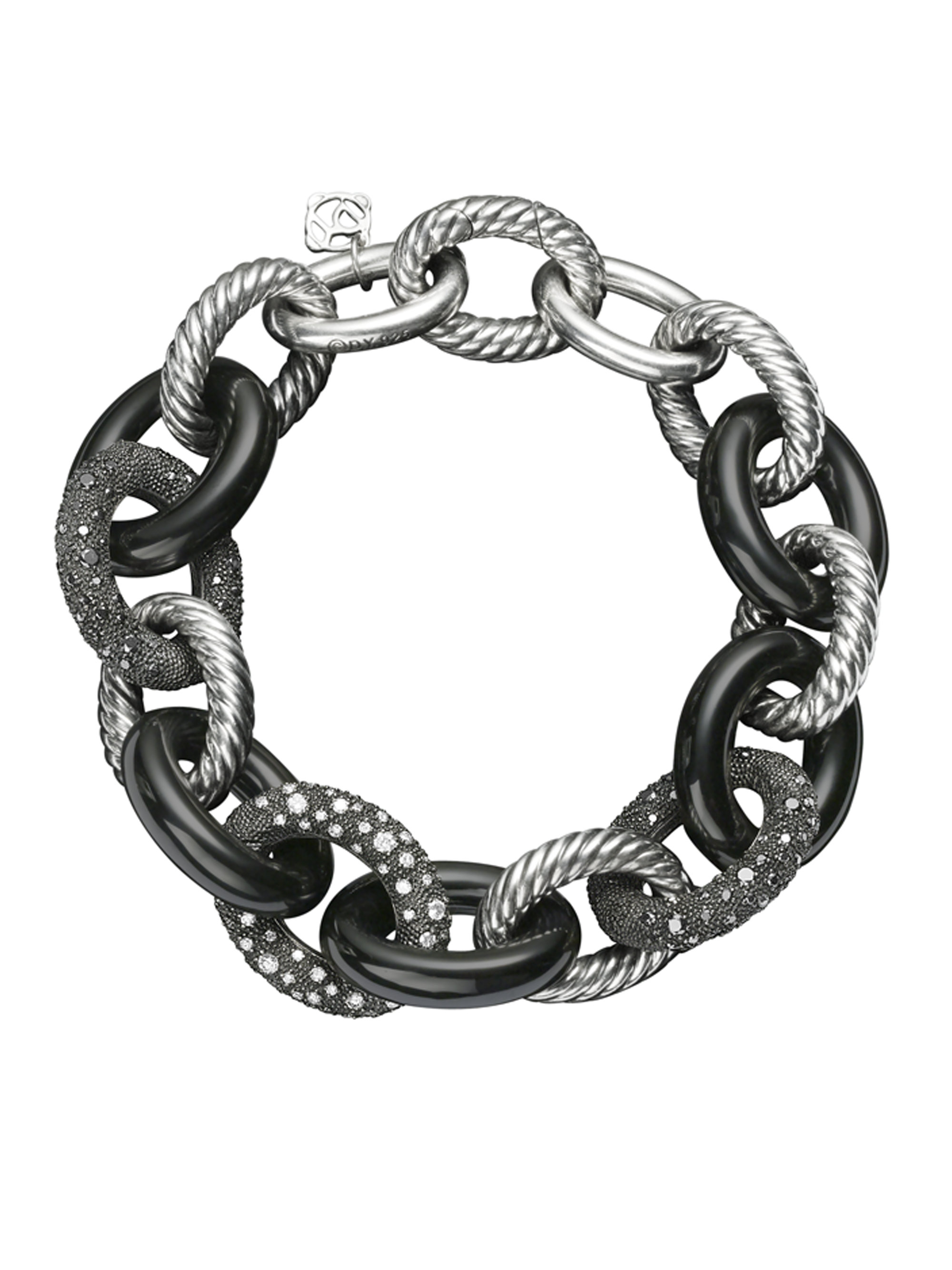 David Yurman Diamond Ceramic Sterling Silver Chain Link Bracelet in