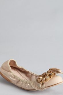 Miu Miu Blush Patent Leather Jewel Embellished Bow Flats - Lyst