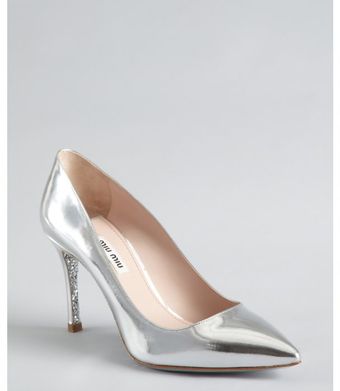 Miu Miu Silver Patent Leather and Glitter Sole Pumps - Lyst