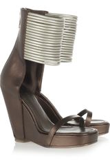 Rick Owens Metallic Leather Wedge Sandals