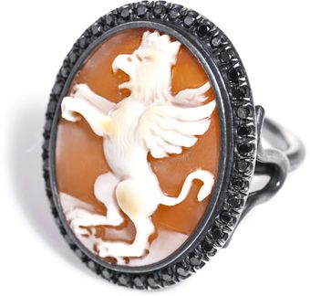 Amedeo Black Diamond and Rhodium Griffin Cameo Ring - Lyst