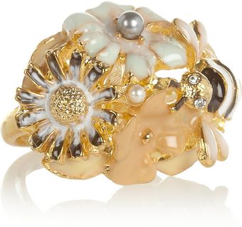 Kenneth Jay Lane Goldplated Crystal Flower and Bee Ring - Lyst