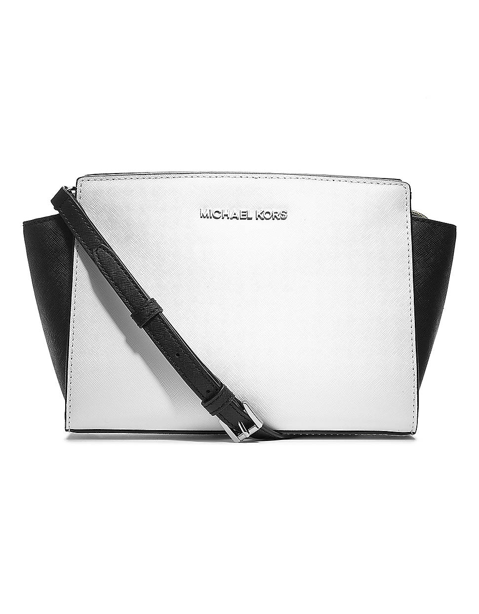 Michael Michael Kors Selma Leather Medium Messenger Bag in White (optic
