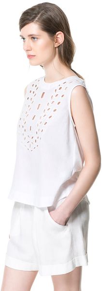Zara Embroidered Cotton Top - Lyst