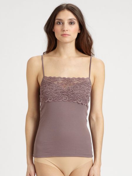 Hanro Luxury Moments Wide Lace Spaghetti Camisole In Purple Nougat Lyst