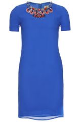 Issa Silk Dress with Embellished Collar