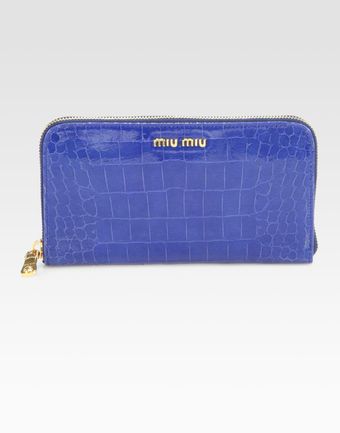 Miu Miu St Coco Lux Crocodile Embossed Leather Ziparound Wallet - Lyst