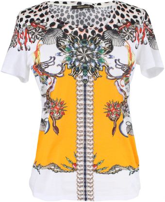 Roberto Cavalli Short Sleeve Print Yellow Top - Lyst
