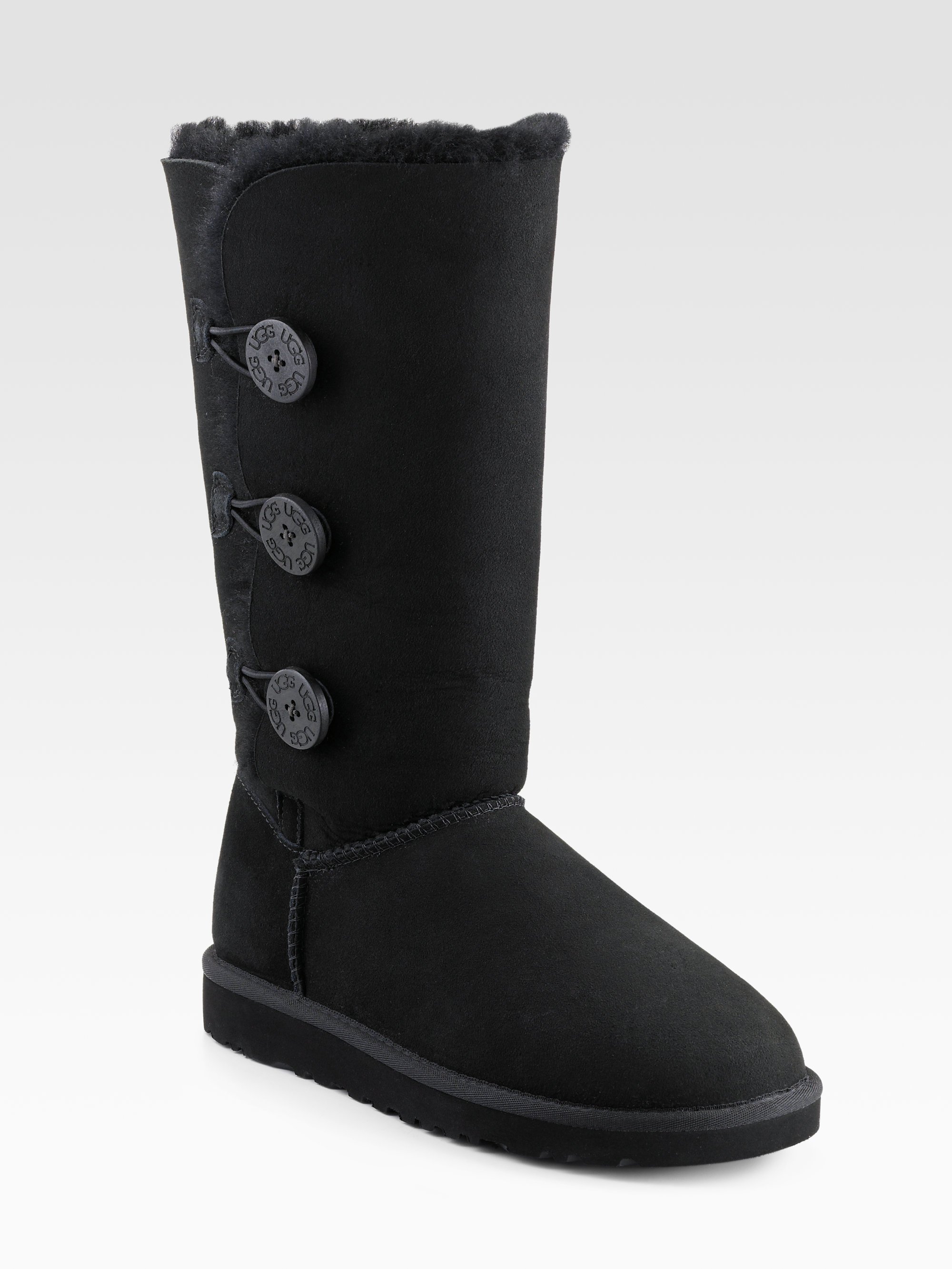 Ugg Tall Bailey Button Triplet Suede & Sheepskin Boots in Black | Lyst