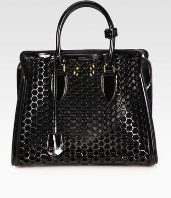 Alexander McQueen Heroine Medium Patent Leather Honeycomb Top Handle Bag - Lyst