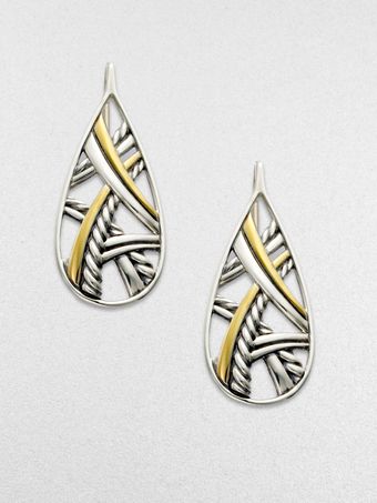 David Yurman Sterling Silver 18k Yellow Gold Teardrop Earrings - Lyst