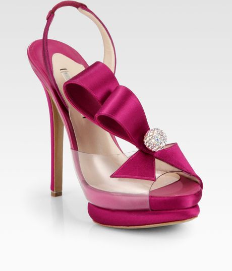 Satin (fuschia) Slingback Kirkwood purple Sandals   Bow Lyst sandals in Purple slingback