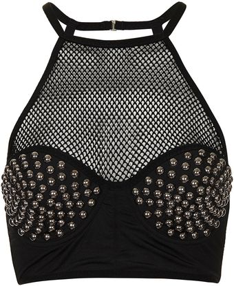 Topshop High Neck Fishnet Stud Corset - Lyst