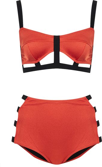 Topshop Copper Slinky Cage Bikini - Lyst