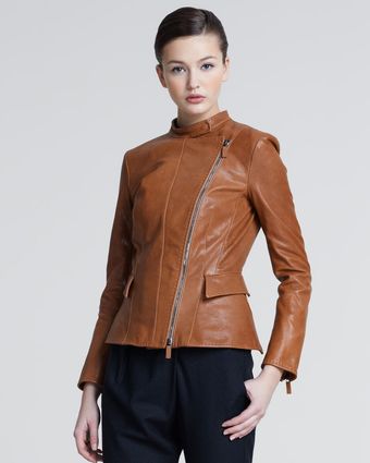 Giorgio Armani Asymmetric Zip Leather Jacket - Lyst