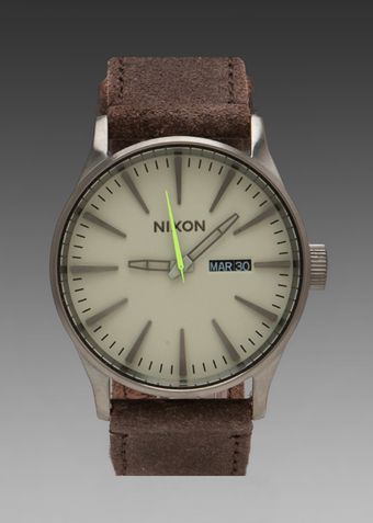 Nixon The Sentry Leather Watch in Gun Metal Brown - Lyst