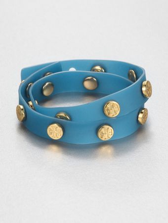 Tory Burch Double Wrap Logo Studded Plastic Bracelet - Lyst
