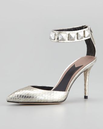 B Brian Atwood Mercada Snakeskin Studded Ankleband Sandal - Lyst