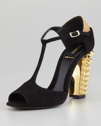 Fendi Polifonia Studheel Suede Tstrap Pump - Lyst