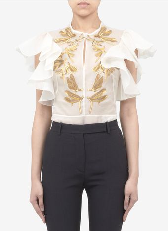 Alexander McQueen Embroidered Dragon-fly Silk organza Top - Lyst