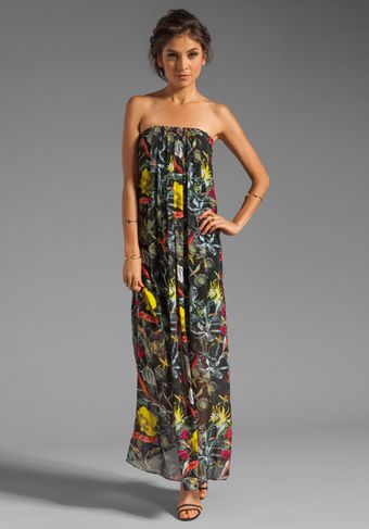 Alice + Olivia Alice Olivia Nareen Strapless Gathered Drape Maxi Dress in Amazon Floral Print - Lyst