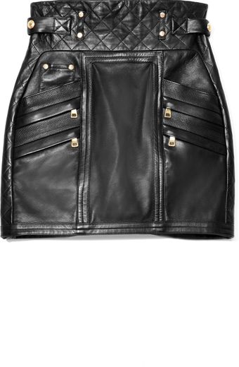 Balmain Quilted Leather Mini Skirt - Lyst