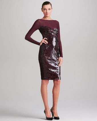 Donna Karan New York Sheeryoke Long Sleeve Sequin Dress - Lyst
