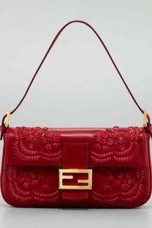 Fendi Embroidered Leather Baguette Shoulder Bag - Lyst