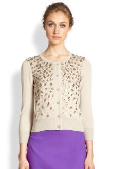 Oscar de la Renta Beaded Cashmere Silk Cardigan - Lyst