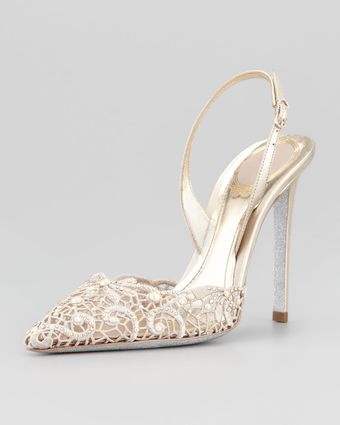 Rene Caovilla Embroidered Lace Pointtoe Halter Pump - Lyst