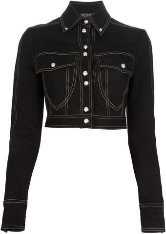 Balmain Cropped Denim Jacket - Lyst